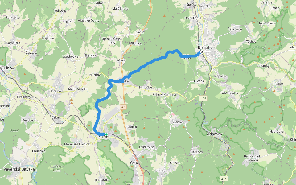 [Č] Kuřim - Blansko walking route map in Kuřim
