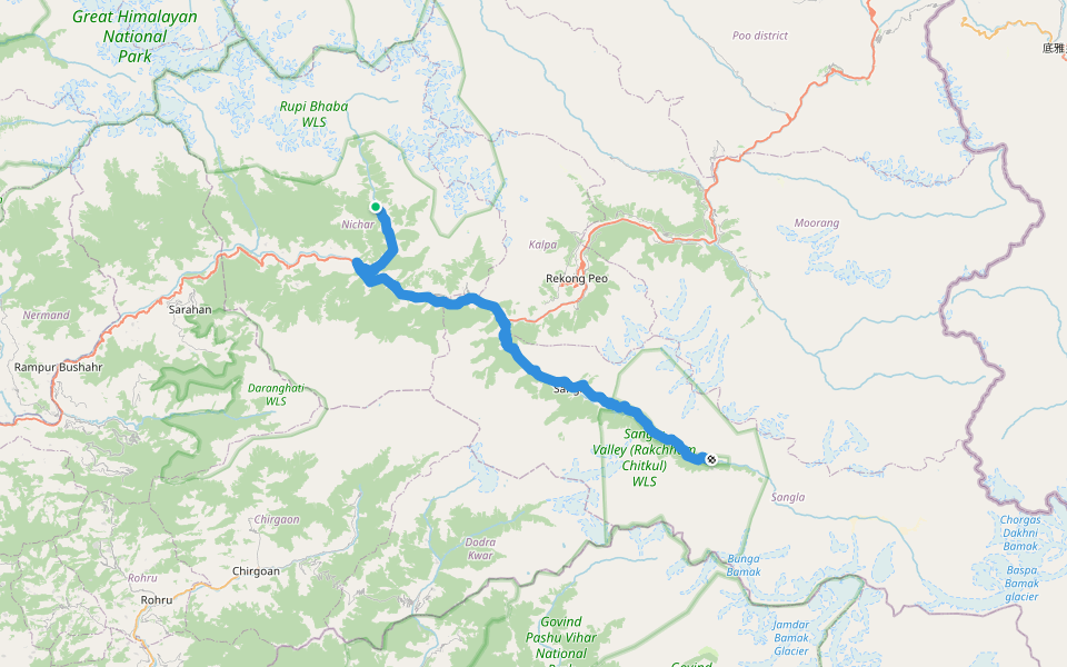 Chitkul 2 Kafnu walking route map in Kafnu