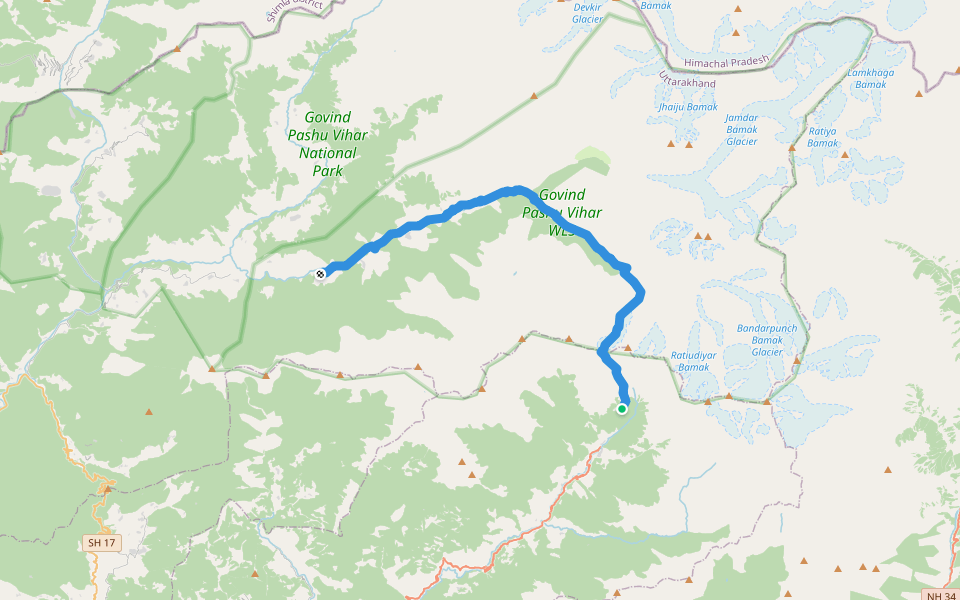 Bali Pass walking route map in Yamnotri Range