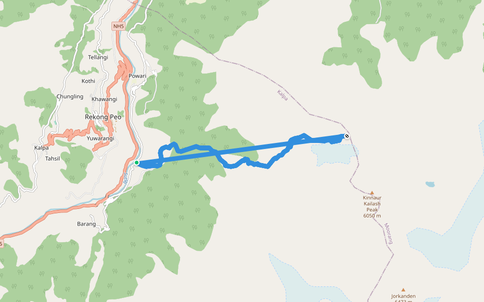 Kinnaur Kailash walking route map in Tangling