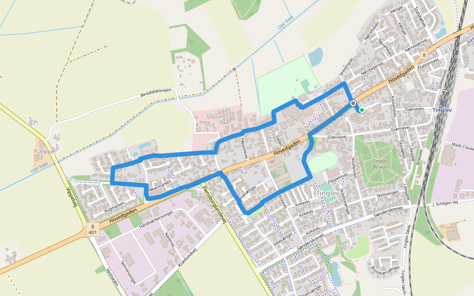 Tinglev Vest-Ruten walking route map in Tinglev