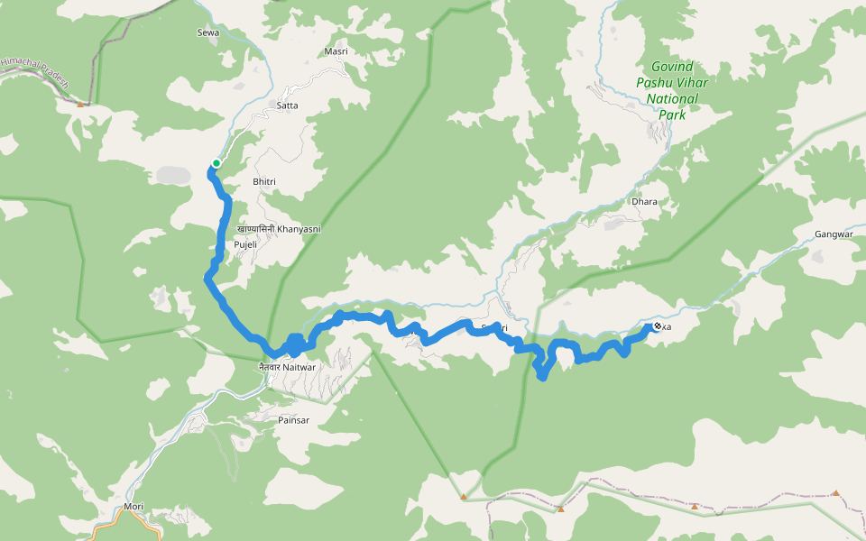 Sankri to Dhaula walking route map in Rupin Range