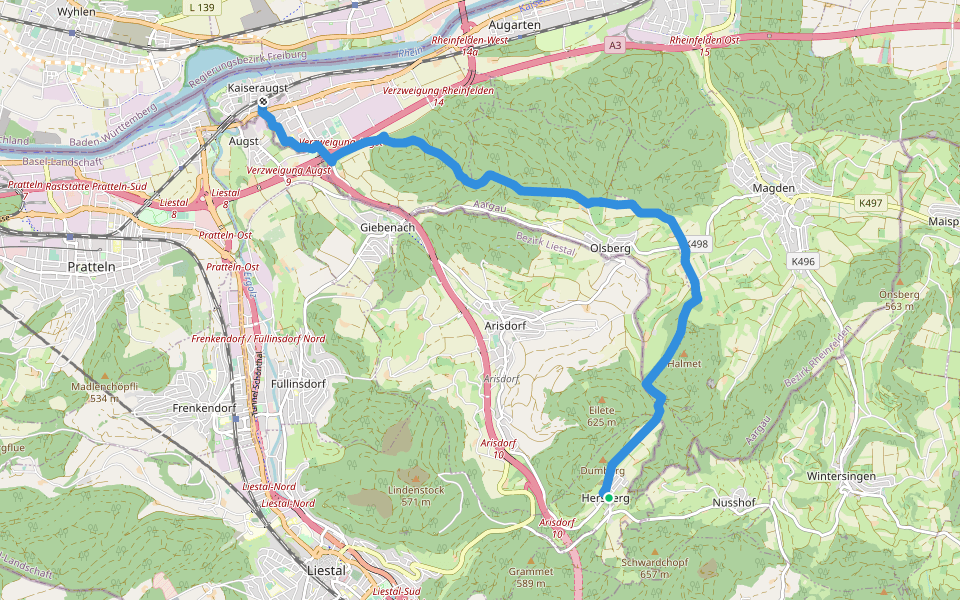 Kaiseraugst-Hersberg walking route map in Hersberg