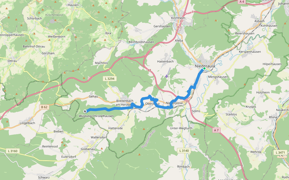 Herzberg Höhenweg walking route map in Niederaula