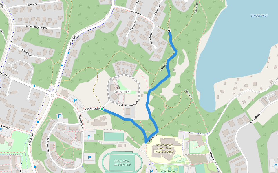 Sininen kymppi walking route map in Söderkulla