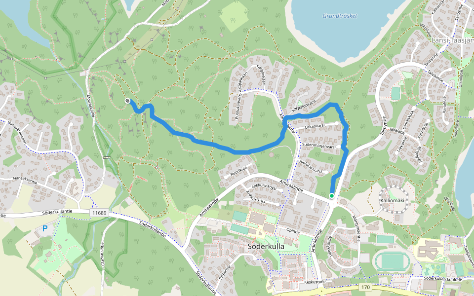 Sininen kymppi walking route map in Söderkulla