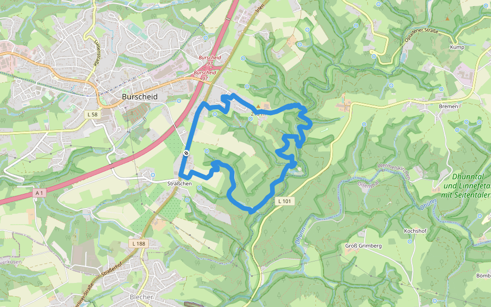 Hammerweg Rundweg A4 walking route map in Burscheid