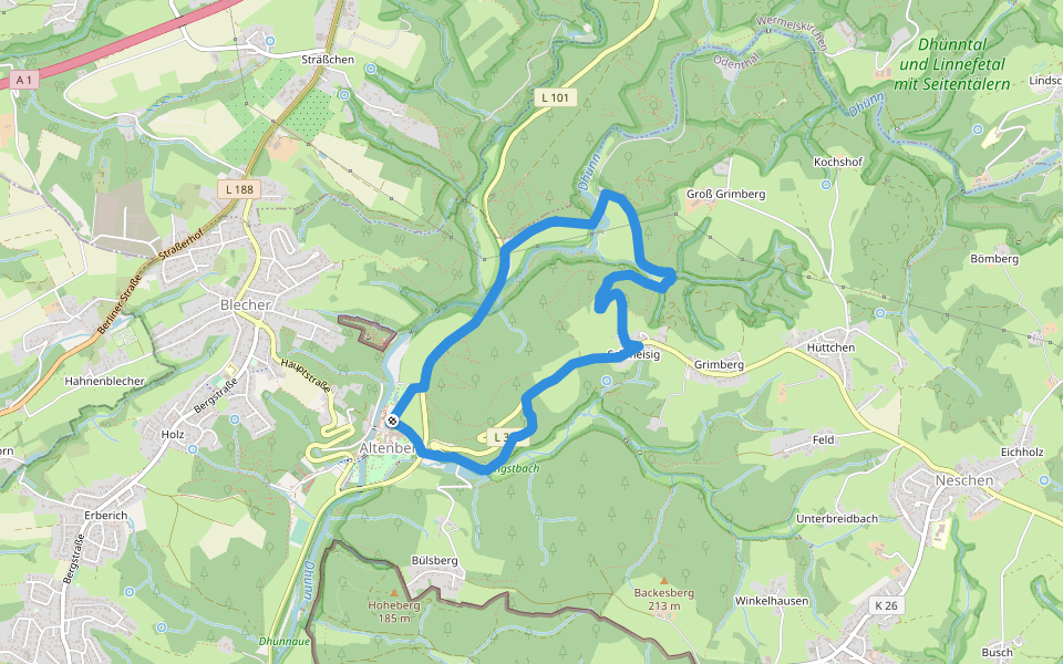 Altenberg Rundweg A5 walking route map in Odenthal