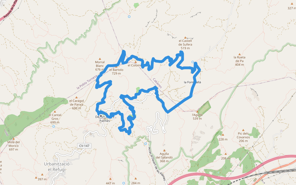 Les Fonts del Desert walking route map in Benicàssim