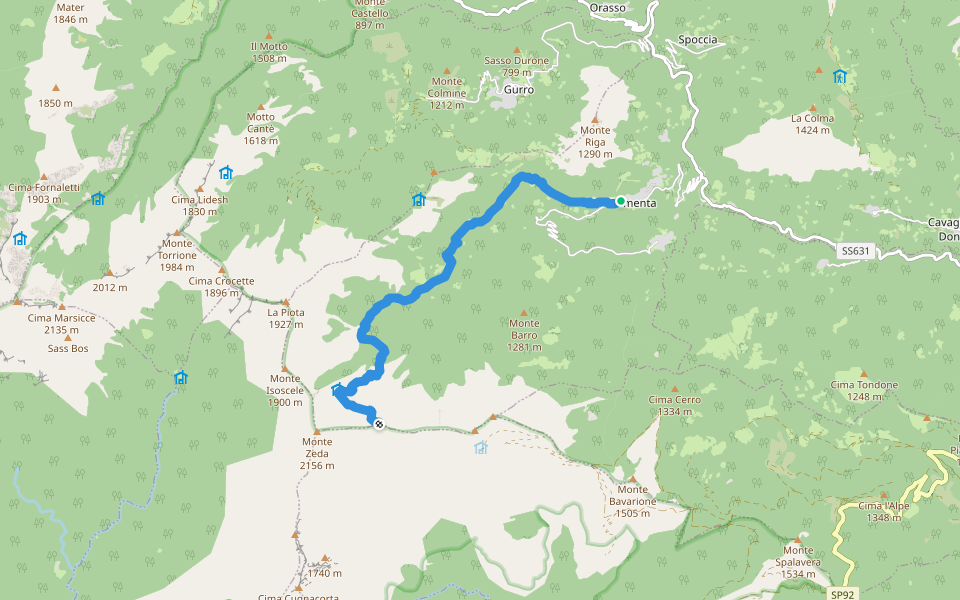 S19 Falmenta - Alpe Fornà - Piè di Zeda walking route map in Falmenta