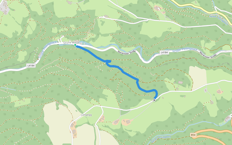 Ghf Grüne Wiese (Inneraigen) - Langegg (1000jährige Eiche) walking route map in Inneraigen