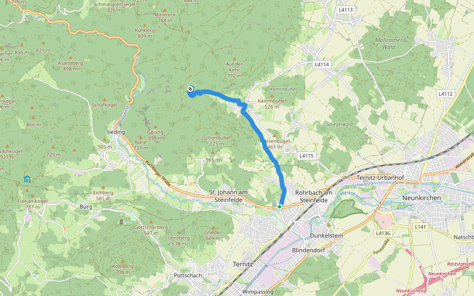 Ternitz - Flatz - Naturfreundehaus Flatzer Wand walking route map in Ternitz