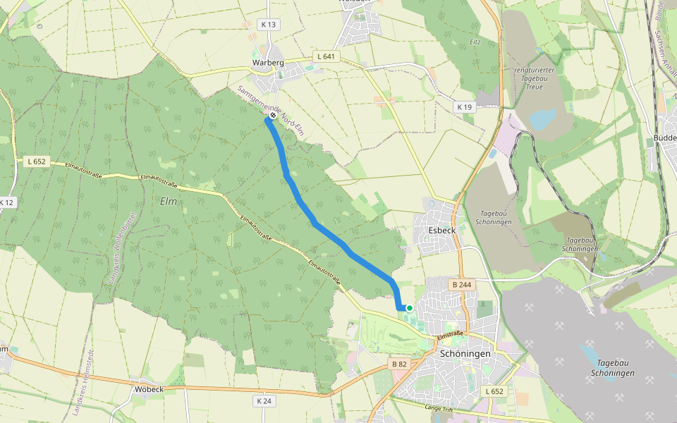 Zielwanderweg Elmgarten Schöningen walking route map in Schöningen