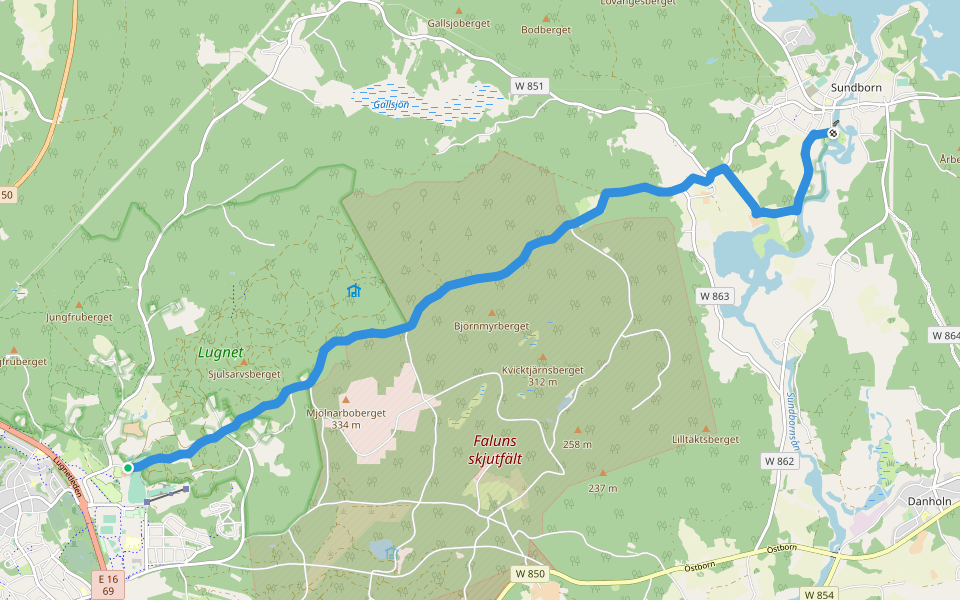 Carl Larssonleden walking route map in Falun