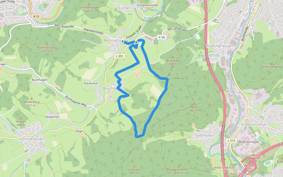 Drolshagen Rundweg A6 (Berlinghausen) walking route map in Drolshagen