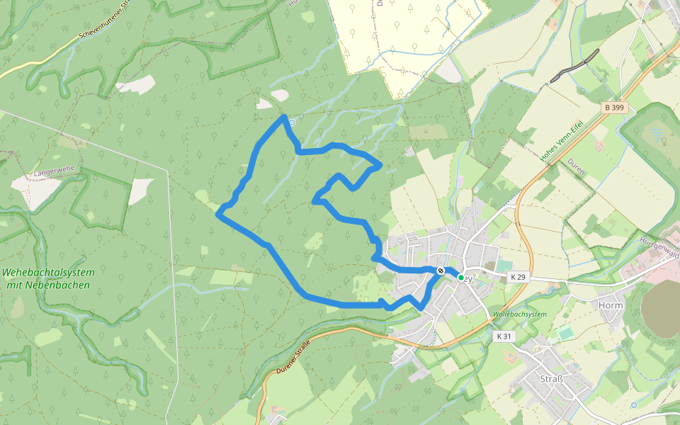 Hochwaldweg walking route map in Hürtgenwald