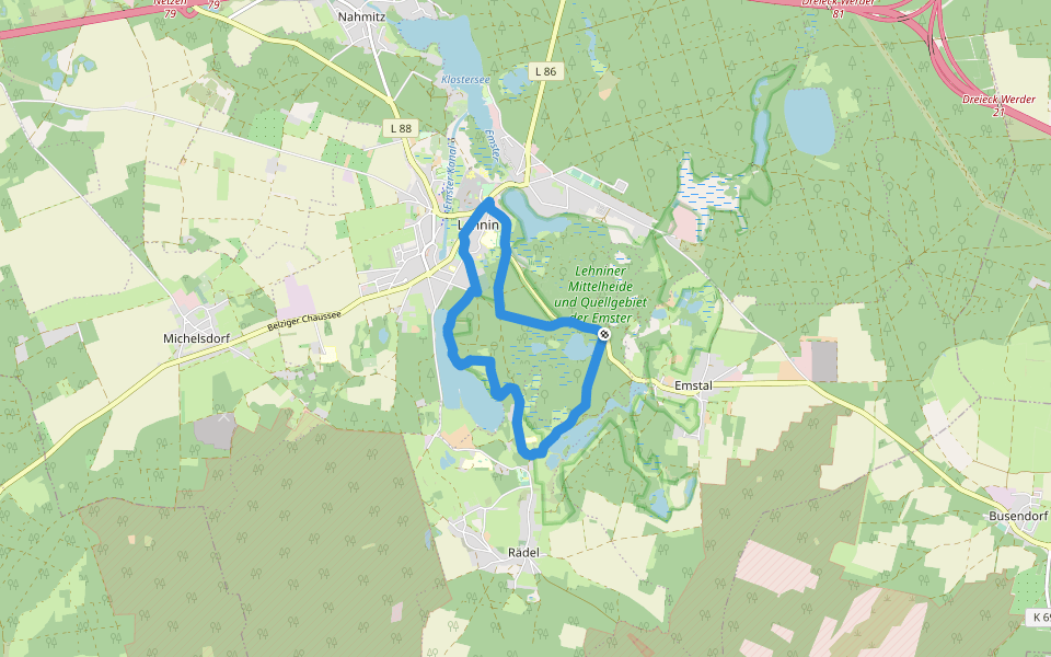 Willibald Alexis Wanderweg walking route map in Kloster Lehnin