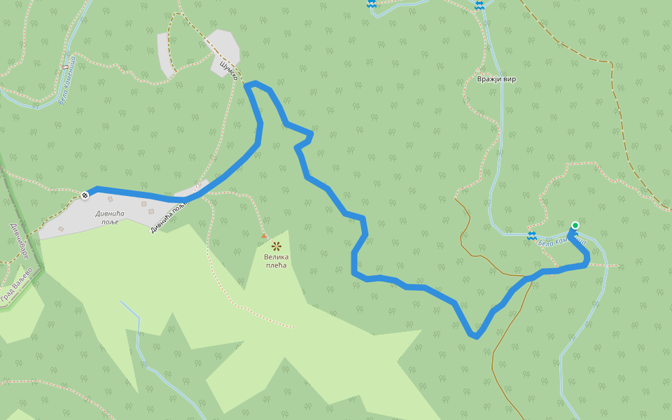 Дивчибаре - Тометино Поље walking route map in Tometino Polje