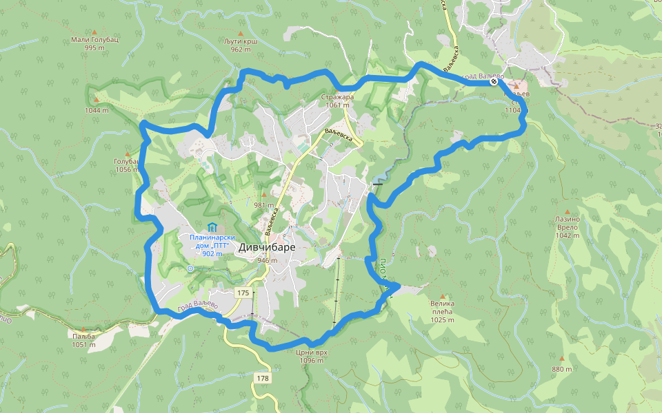 Врховима Дивчибара walking route map in Тометино Поље