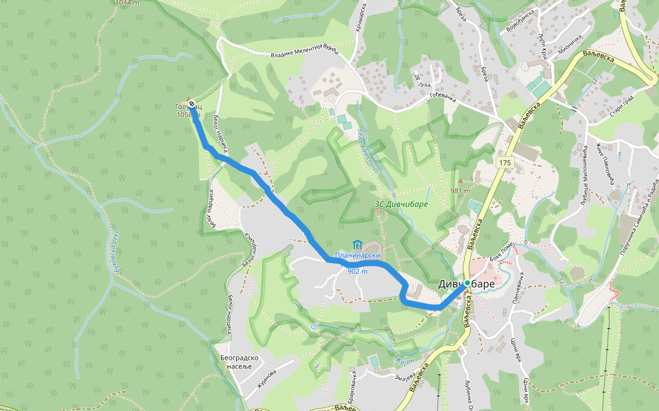 Голубац walking route map in Дивчибаре