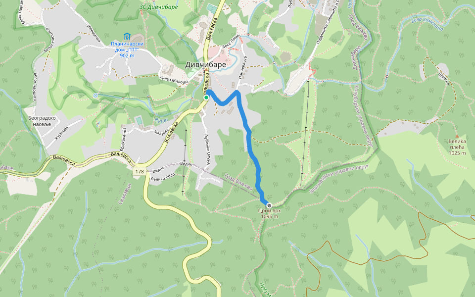 Црни Врх walking route map in Дивчибаре