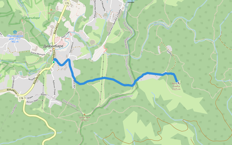 Велика Плећа walking route map in Дивчибаре