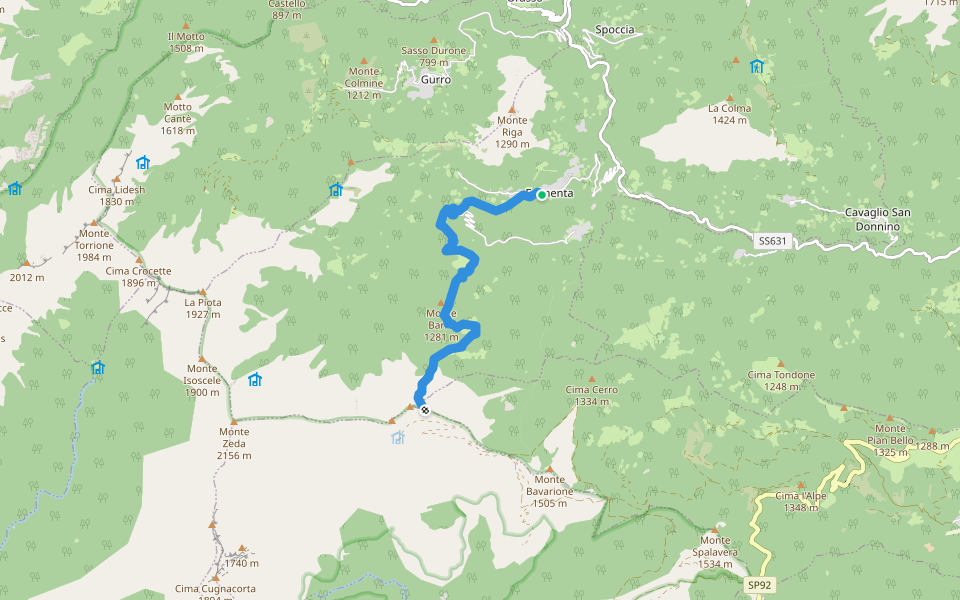 S17 Falmenta - Cresta est Monte Vadà bivio R19 walking route map in Falmenta