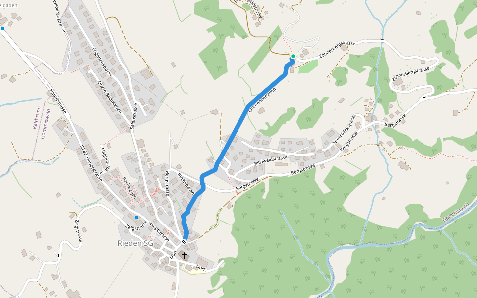 Bergli-Rieden walking route map in Gommiswald