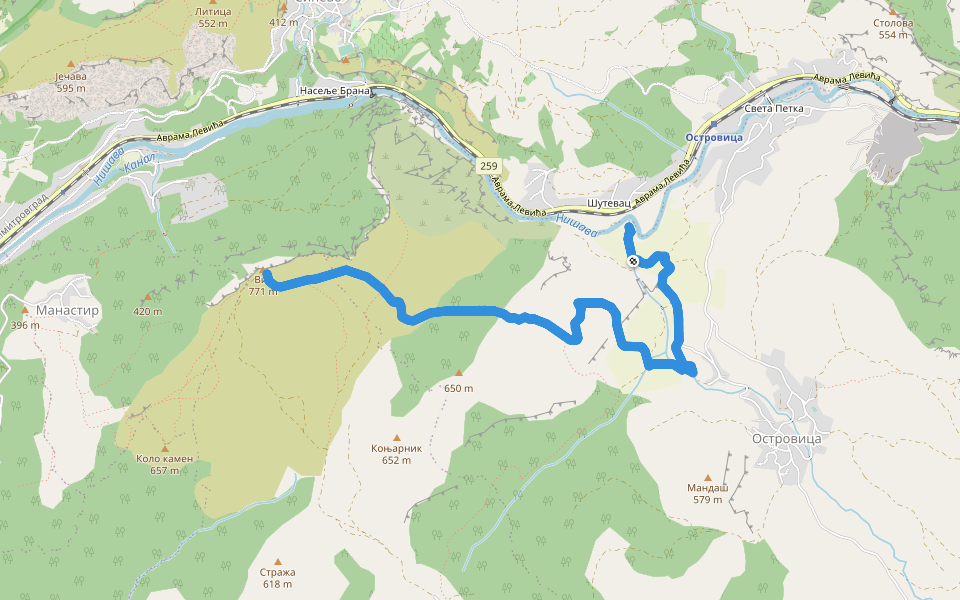 Бањица - Кусача walking route map in Ostrovica