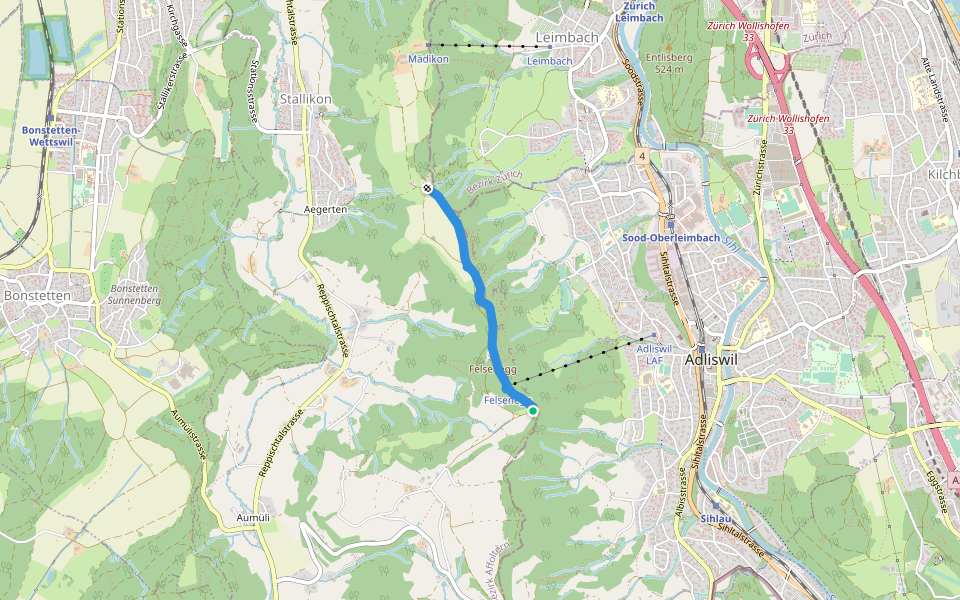Felsenegg - Balderen walking route map in Stallikon