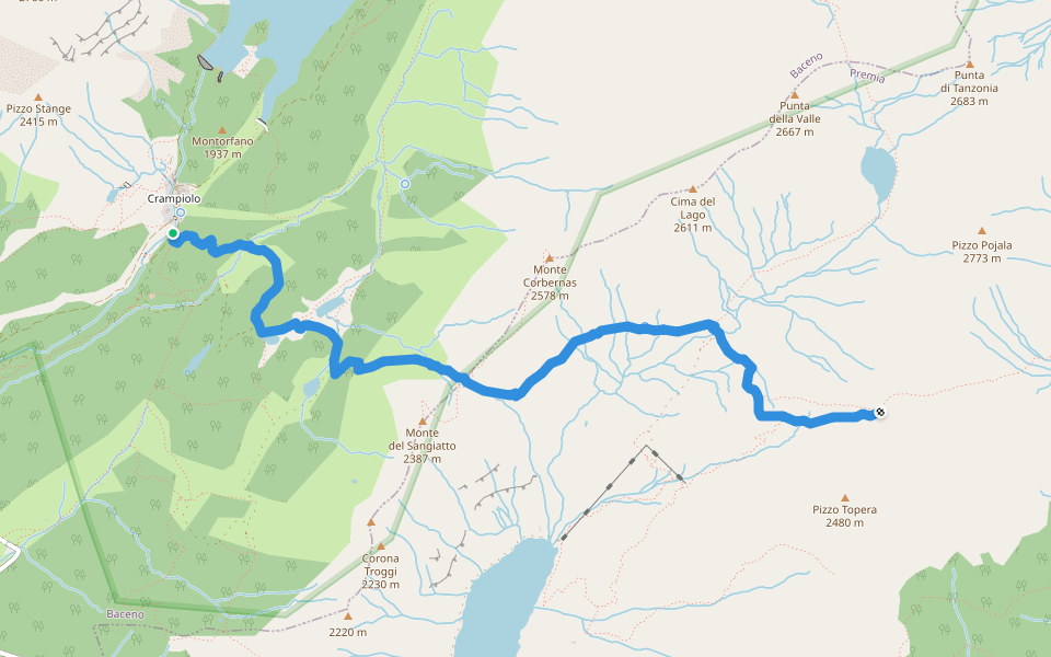 H16 - Crampiolo - Passo del Muretto walking route map in Crampiolo