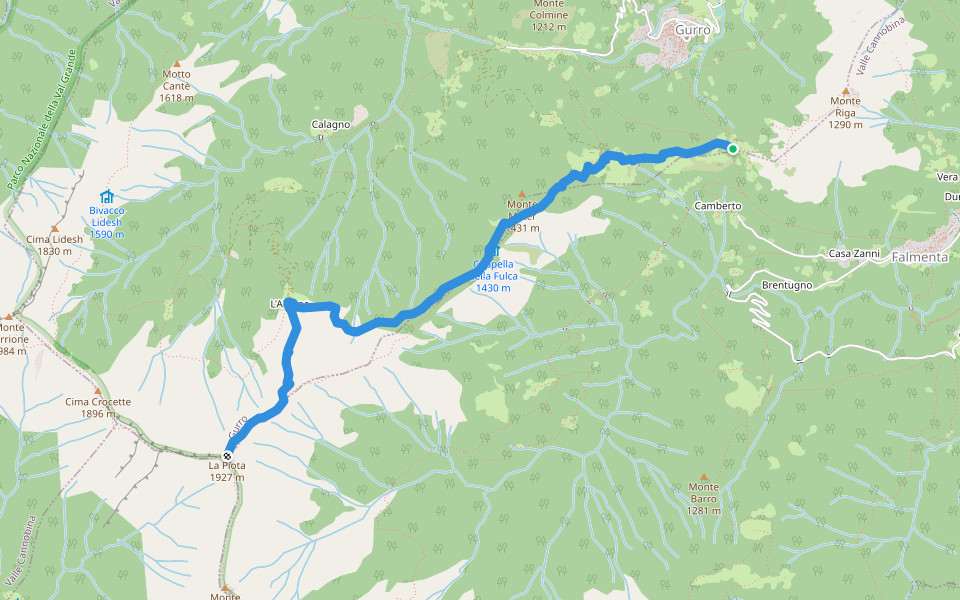 S21 Gurro loc. Tresco, bivio S01 - La Piota walking route map in Gurro