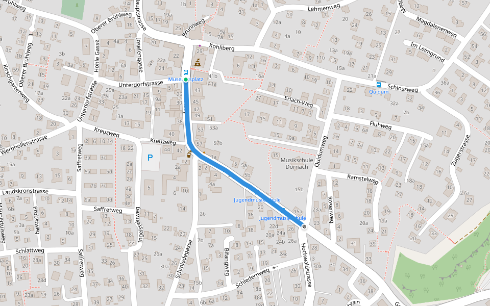 Musikschule - Museumsplatz walking route map in Dornach