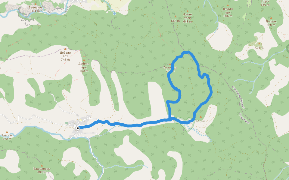 Церје - Љути врх - Провалија walking route map in Церје