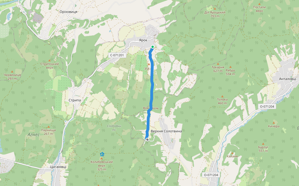 Shlyah Ploteni walking route map in Yarok
