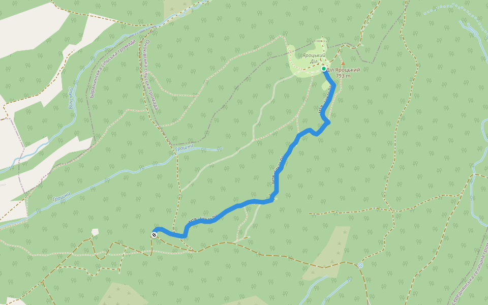Shlyah Ploteni walking route map in Yarok