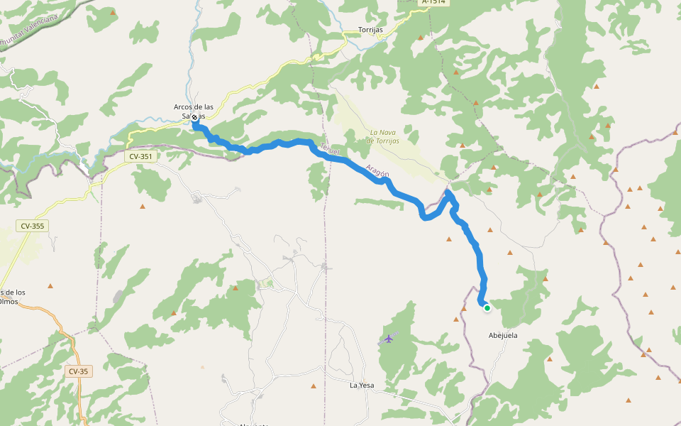 [GR 10] De Valencia a Lisboa (Etapa Abejuela - Arcos de las Salinas) walking route map in Abejuela