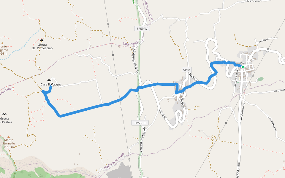 Presa - Case Bevacqua walking route map in Presa