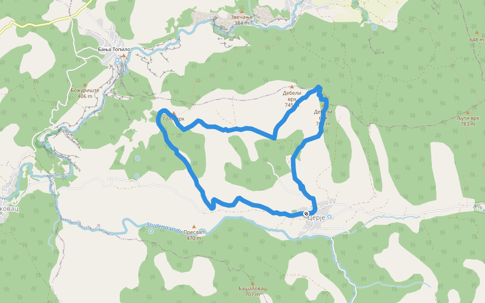 Церје - Голи врх - Дебели врх walking route map in Церје