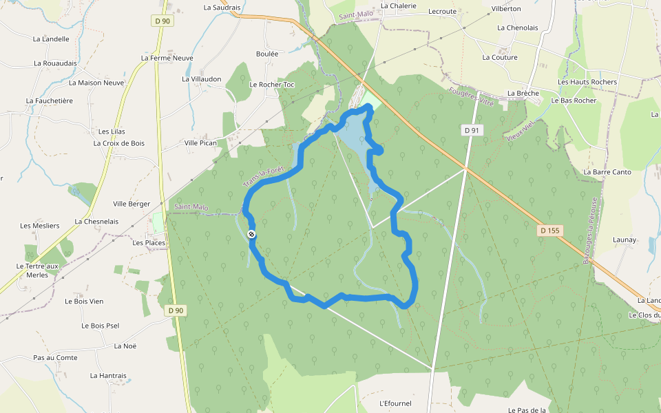 La Croix de Montaugé walking route map in Bazouges-la-Pérouse