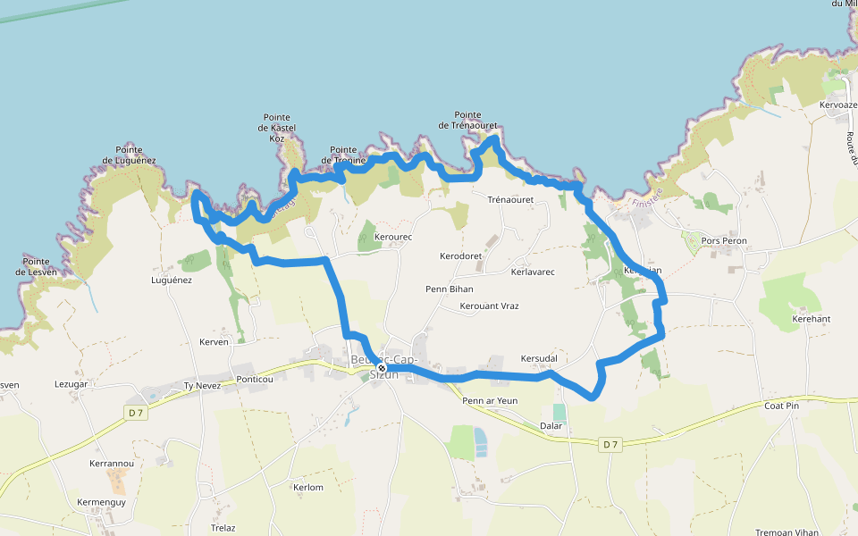 La pointe de Beuzec walking route map in Beuzec-Cap-Sizun