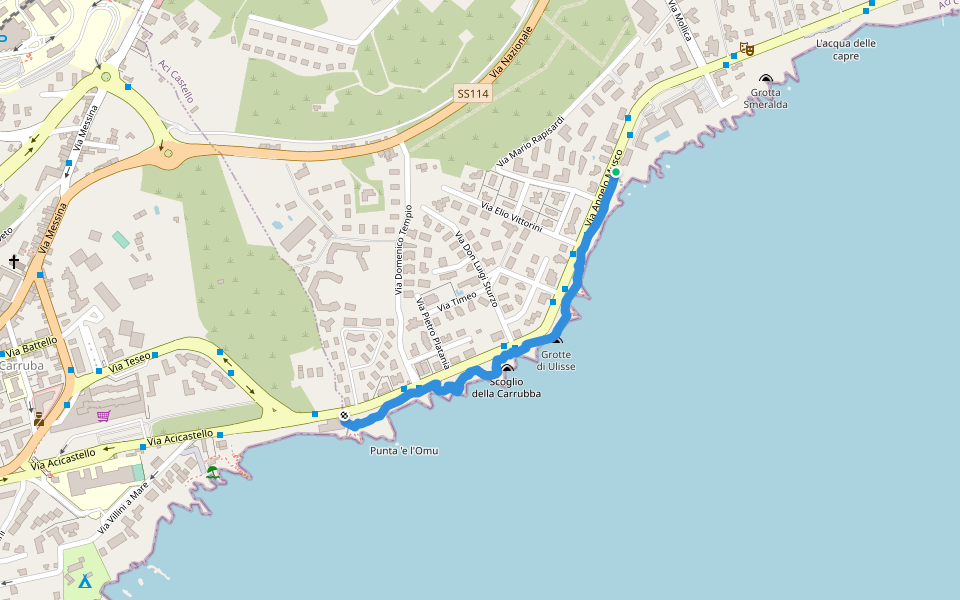 Scogliera di Acicastello walking route map in Aci Castello