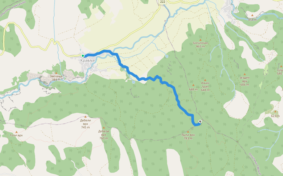 Кравље - Пећурина - Љути врх walking route map in Кравље