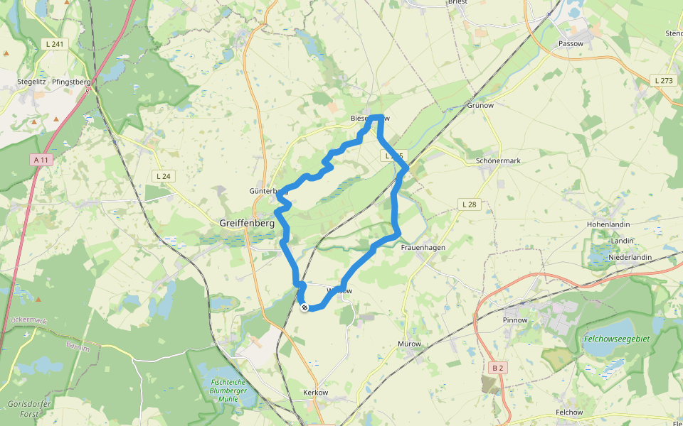 Heidenweg walking route map in Angermünde