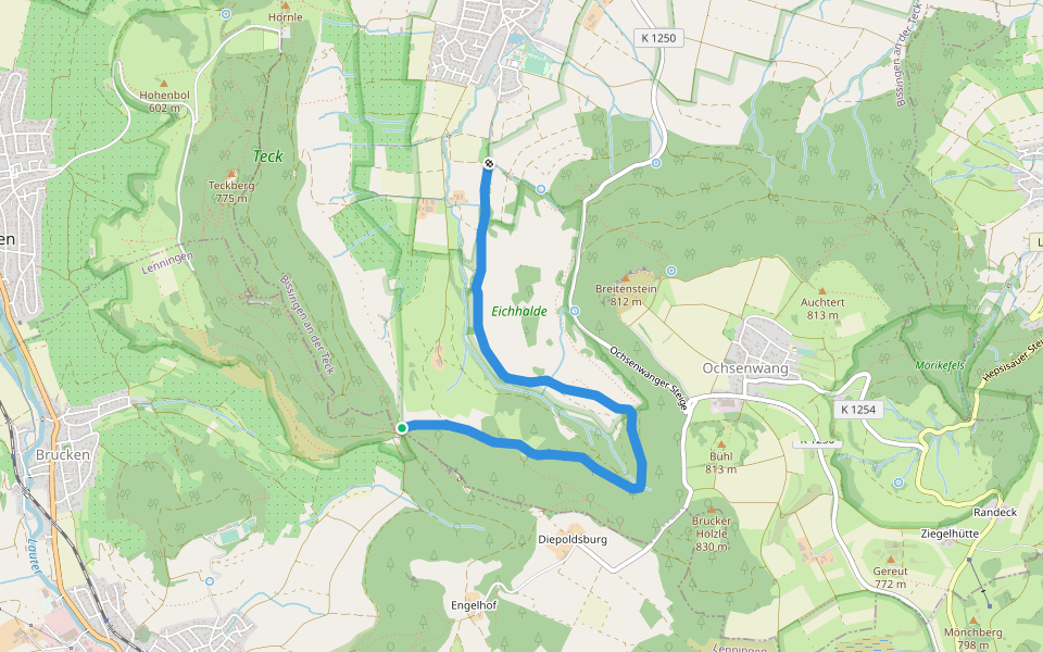 Hoch-Geh-Adelt Abkürzung walking route map in Bissingen an der Teck
