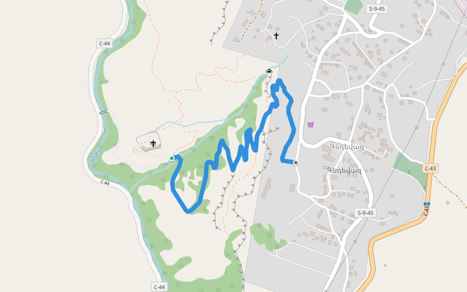 Gndevank Trail walking route map in Gndevaz
