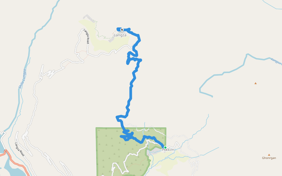 Hikkim to Langza walking route map in Hikkim