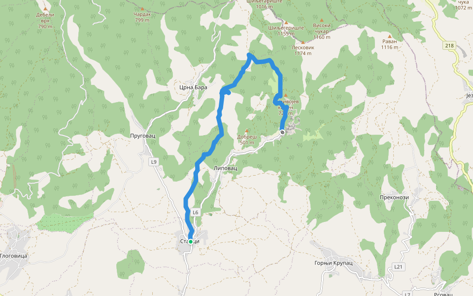 Ковиљача / Станци - Липовац walking route map in Станци