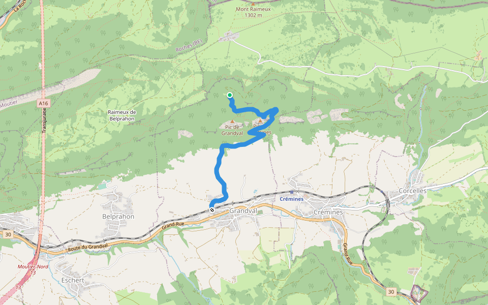 Grandval - Combe des Geais walking route map in Grandval