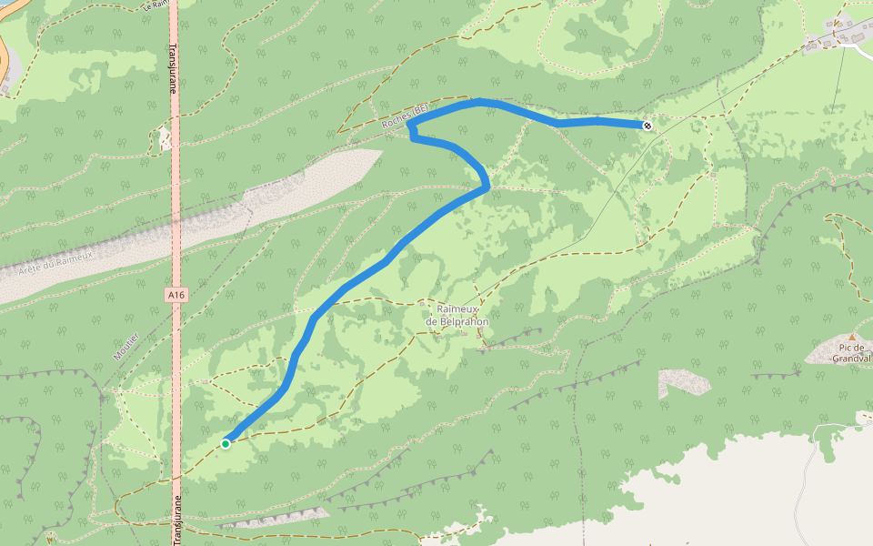 Raimeux - Raimeux Cabane CAS walking route map in Belprahon